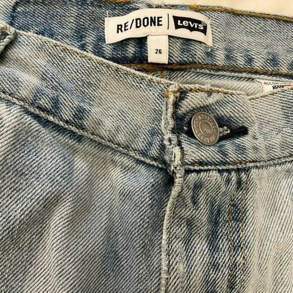Re/done Straight Leg Jeans 70s Button Fly Recycled Denim Size 26 27x30.5 - Picture 4 of 12